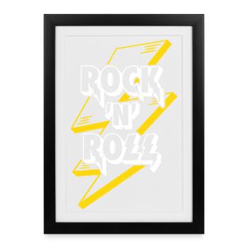 Rock'N'Roll Text Logo With Lightning - Framed poster (27 × 37 cm) - black - Front