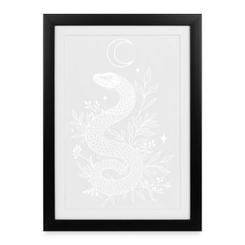 Serpent avec des herbes et des feuilles en automne - Affiche encadrée (27 × 37 cm) - noir - Devant
