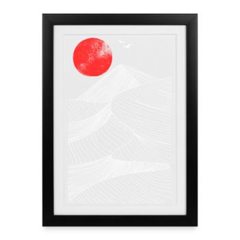 Red Sun Over Mountains Abstract - Framed poster (27 × 37 cm) - black - Front