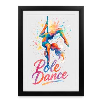 Pole Dance Pole Dancer Aquarelle Couleur Cadeau - Affiche encadrée (27 × 37 cm) - noir - Devant