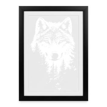 Wolf Face Forest Silhouette - Framed poster (27 × 37 cm) - black - Front