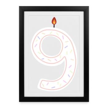 Anniversaire festif numéro neuf illustration - Affiche encadrée (27 × 37 cm) - noir - Devant