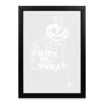 Halloween Trick or Treat Comic Pumpkin Skeleton - Framed poster (27 × 37 cm) - black - Front