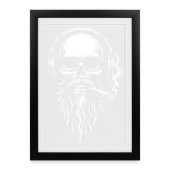 Crâne monochrome DJ avec barbe - Affiche encadrée (27 × 37 cm) - noir - Devant