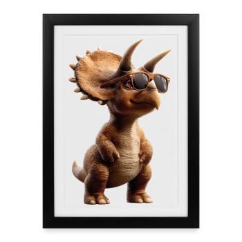 Triceratops Dinosaurier Dinos Triceratops Dino - Gerahmtes Poster (27 × 37 cm) - Schwarz - Vorne