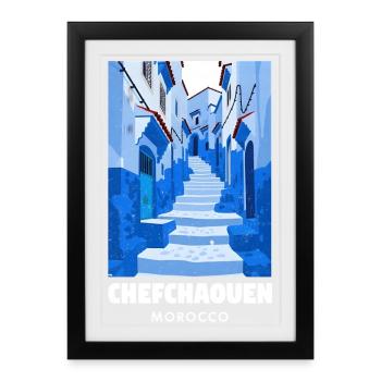 Blue Chefchaouen Gassenweg - Framed poster (27 × 37 cm) - black - Front