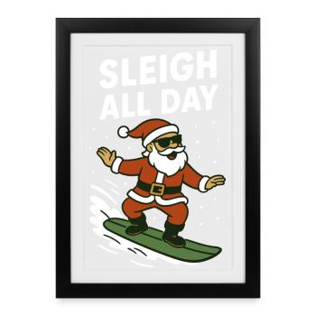 Surfen Santa Schlitten den ganzen Tag Weihnachtsspaß - Gerahmtes Poster (27 × 37 cm) - Schwarz - Vorne