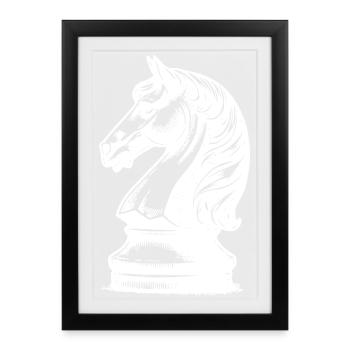 Schachbrett mit Schachfiguren König und Bauern - Gerahmtes Poster (27 × 37 cm) - Schwarz - Vorne