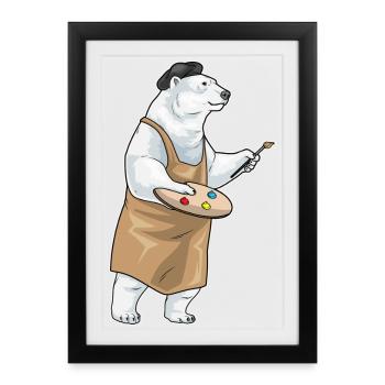 Polar Bear Painter Brush Painting - Framed poster (27 × 37 cm) - black - Front