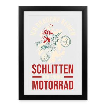 Noël Père Noël motard motard - Affiche encadrée (27 × 37 cm) - noir - Devant