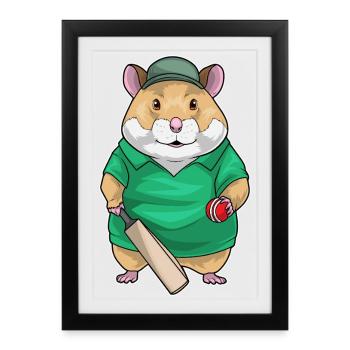 Hamster Cricket Cricketschläger Sport - Gerahmtes Poster (27 × 37 cm) - Schwarz - Vorne