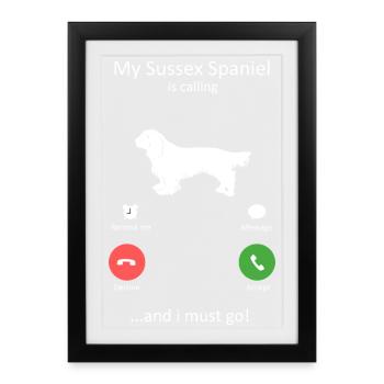 Sussex Spaniel Dog Calling Dog Mom Dog Dad - Framed poster (27 × 37 cm) - black - Front