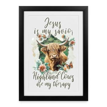 Highland Cattle Christian - Framed poster (27 × 37 cm) - black - Front