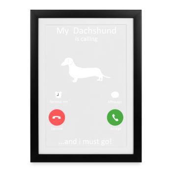 Dachshund Dog Calling Smartphone Interface Art - Framed poster (27 × 37 cm) - black - Front