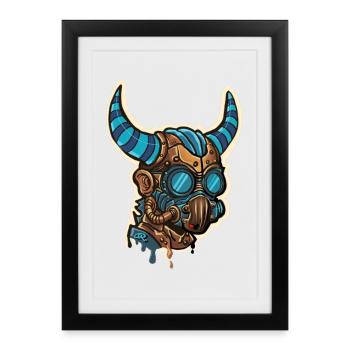 Masque Steampunk Cornu Bleuté - Affiche encadrée (27 × 37 cm) - noir - Devant