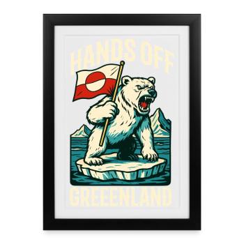 Hands Off Greenland Flag Arctic Polar Bear - Framed poster (27 × 37 cm) - black - Front