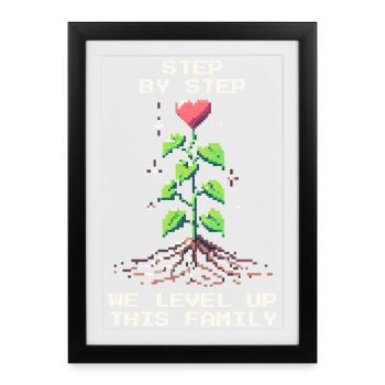 Step by Step: Level Up Family | Patchwork - Framed poster (27 × 37 cm) - black - Front