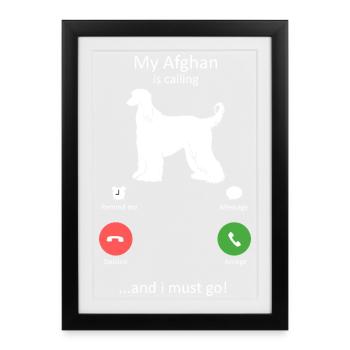 Un drôle de chien afghan m’appelle et je dois y aller - Affiche encadrée (27 × 37 cm) - noir - Devant