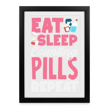 Food Sleep Tablets Counting Pharmacist - Framed poster (27 × 37 cm) - black - Front