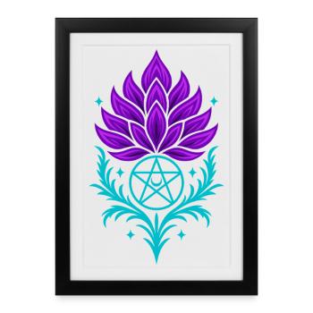 Chardon avec pentagramme - Symbole spirituel - Affiche encadrée (27 × 37 cm) - noir - Devant