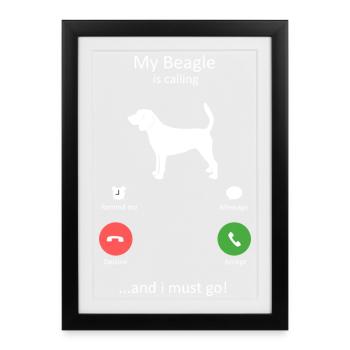 Beagle Calling Funny Dog Phone Screen - Framed poster (27 × 37 cm) - black - Front