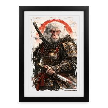 Japanese Art - Japanese Snow Monkey - Samurai - Framed poster (27 × 37 cm) - black - Front