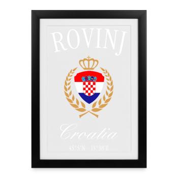 Couronne des armoiries de Rovinj Croatia – Souvenir de voyage - Affiche encadrée (27 × 37 cm) - noir - Devant