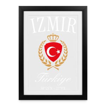 İzmir Türkei Wappen Krone – Reise Souvenir - Gerahmtes Poster (27 × 37 cm) - Schwarz - Vorne