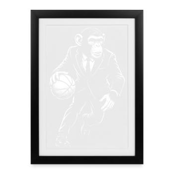 Singe en costume jouant au basket - Affiche encadrée (27 × 37 cm) - noir - Devant
