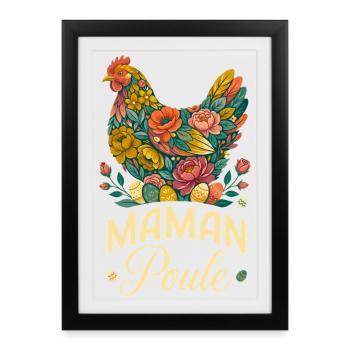 Maman Poule Florale Oeufs De Pâques - Affiche encadrée (27 × 37 cm) - noir - Devant