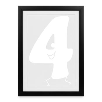 Funny Four : Minimal Numeral 4 | Quatrième - Affiche encadrée (27 × 37 cm) - noir - Devant