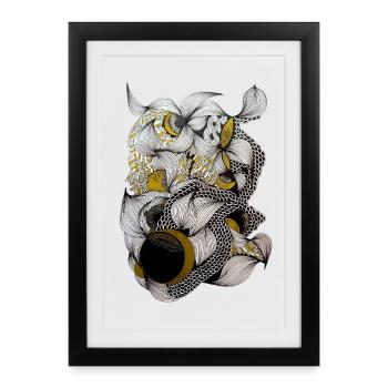 Art au trait organique avec accents dorés - Affiche encadrée (27 × 37 cm) - noir - Devant