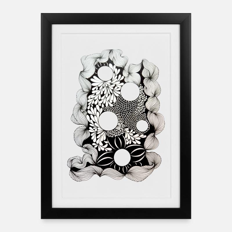 Schwarze Blütenring-Muster - Gerahmtes Poster (27 × 37 cm) - Schwarz