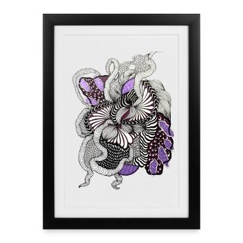 Op Art Motif en spirale violet - Affiche encadrée (27 × 37 cm) - noir - Devant