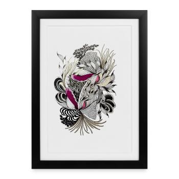 Noir Magenta Flower Tendrils - Framed poster (27 × 37 cm) - black - Front