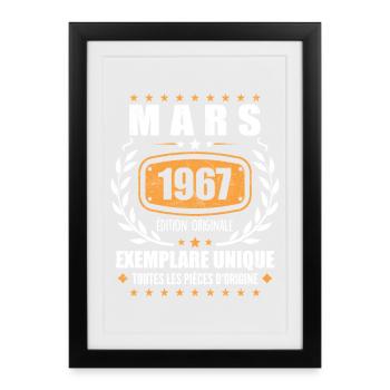 Original Mars 1967 Vintage Cadeau Anniversaire - Affiche encadrée (27 × 37 cm) - noir - Devant
