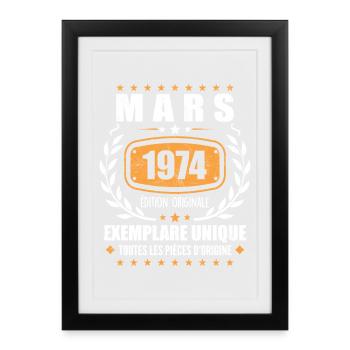 Original Mars 1974 Vintage Cadeau Anniversaire - Affiche encadrée (27 × 37 cm) - noir - Devant