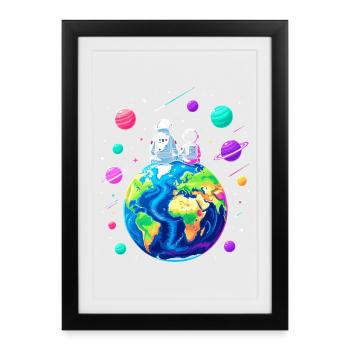 Planètes Père et Fils – Bonne fête des pères - Affiche encadrée (27 × 37 cm) - noir - Devant