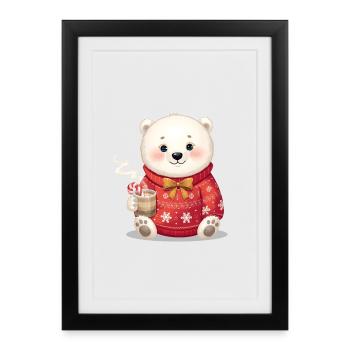 Polar Bear in Red Christmas Sweater - Framed poster (27 × 37 cm) - black - Front
