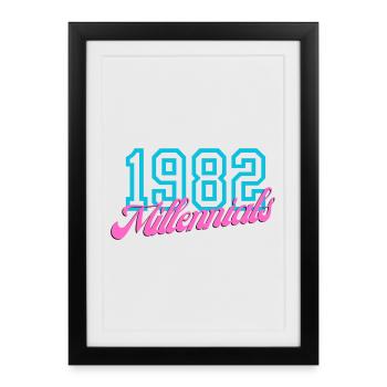 1982 Millennial Retro Numeric Design - Affiche encadrée (27 × 37 cm) - noir - Devant