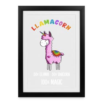 Magique Llamacorn Lama Unicorn bande dessinée - Affiche encadrée (27 × 37 cm) - noir - Devant