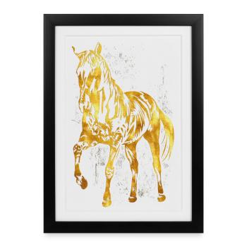 Équitation - cavalier - école d'équitation - cheval en or - Affiche encadrée (27 × 37 cm) - noir - Devant