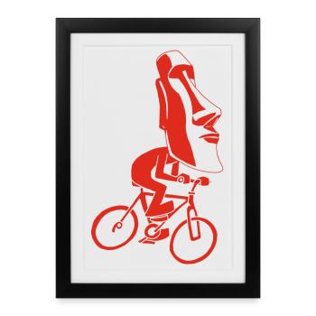 Balade à vélo sur l'île de Pâques (rouge) - Affiche encadrée (27 × 37 cm) - noir - Devant