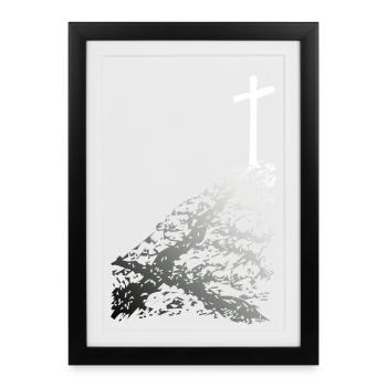 White cross with shadow - Framed poster (27 × 37 cm) - black - Front