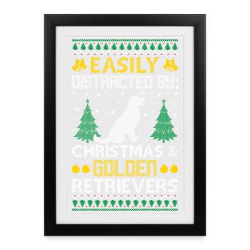 Easily Distracted Golden By Retriever Ugly Sweater - Framed poster (27 × 37 cm) - black - Front