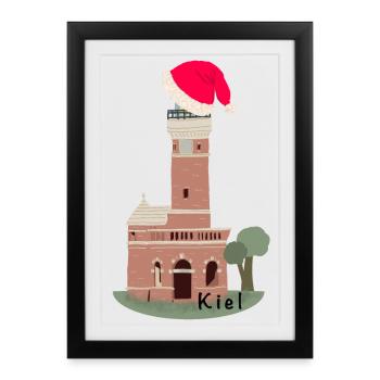 Noël, Phare de Kiel Holtenau - Affiche encadrée (27 × 37 cm) - noir - Devant