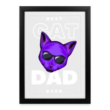 Chat Papa Violet Lunettes Noires - Affiche encadrée (27 × 37 cm) - noir - Devant