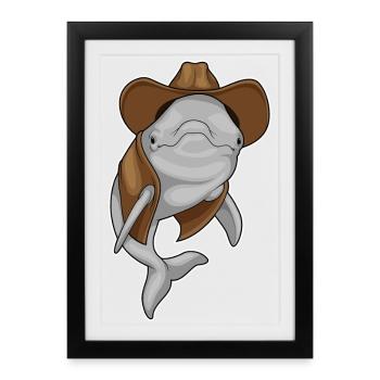 Chapeau de cowboy dauphin, cowboy - Affiche encadrée (27 × 37 cm) - noir - Devant