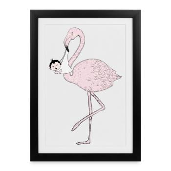Flamingo brings the baby instead of the stork - Framed poster (27 × 37 cm) - black - Front