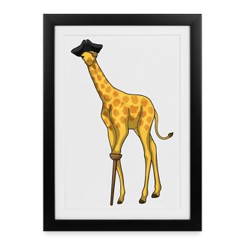 Girafe Pirate Chapeau de Pirate - Affiche encadrée (27 × 37 cm) - noir - Devant